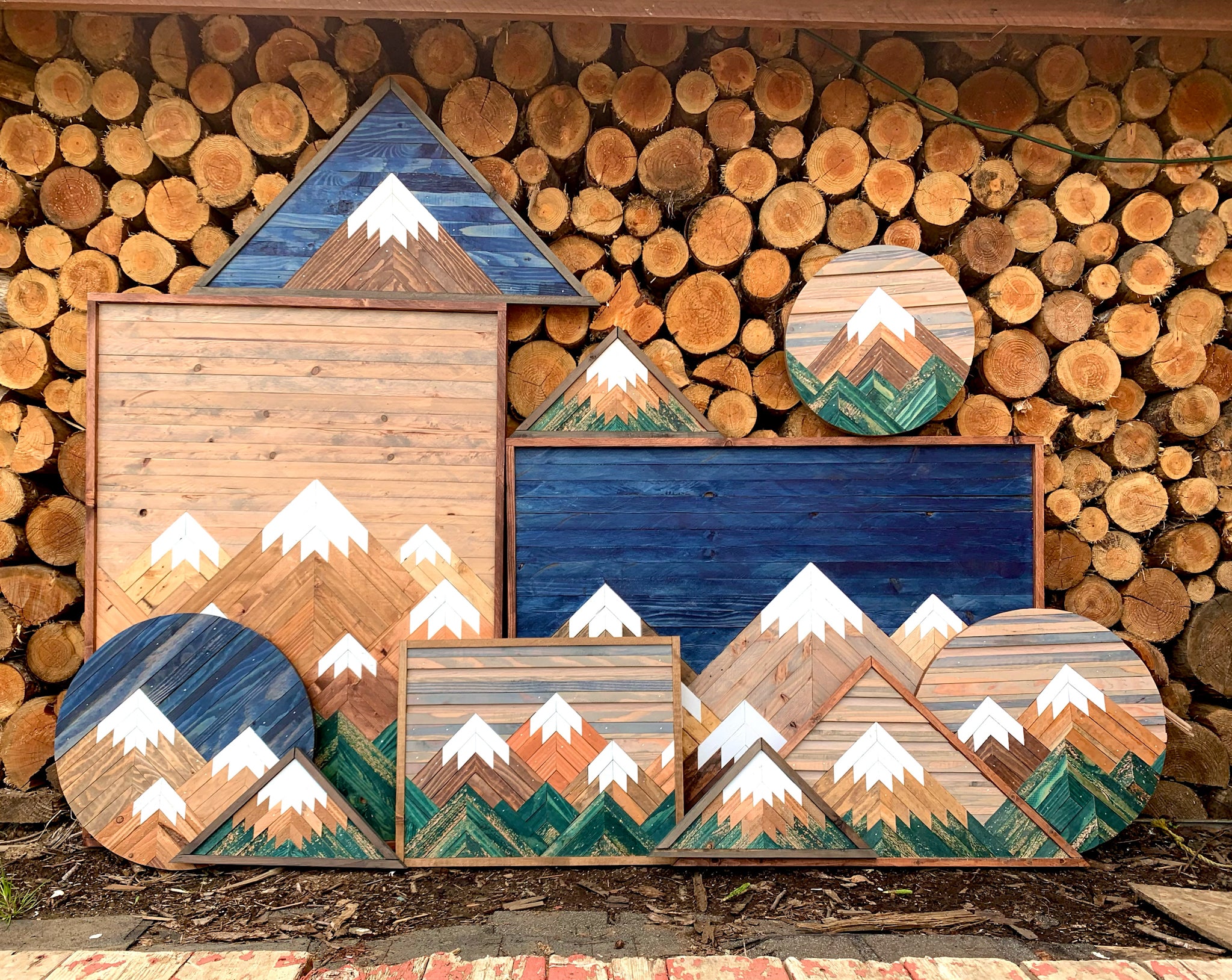 Mountain mosaic wood art